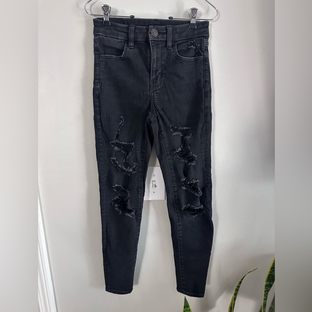 American Eagle Black Ripped Distressed Stretchy Skinny Pants Size 0